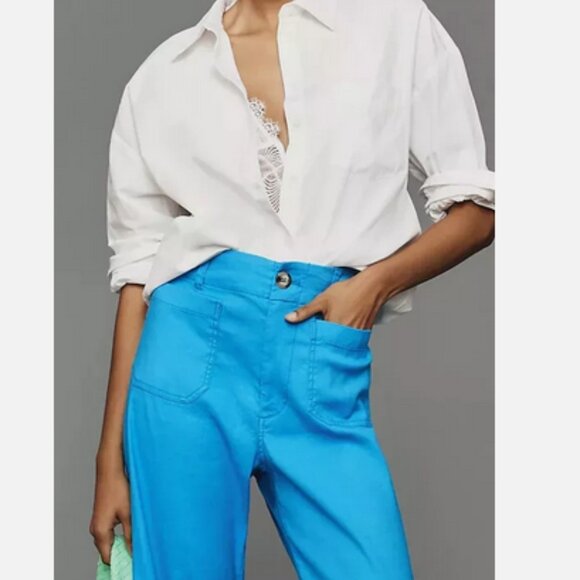 Anthropologie Maeve The Colette Cropped Wide-Leg Pants Linen Sky Blue 30 NWT - Picture 4 of 4